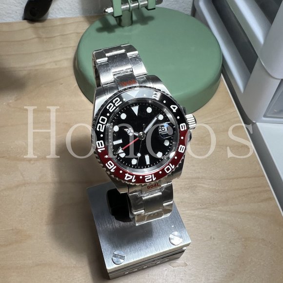 Custom Made Watch with GMT Automatic Movement Silver Case Red Black Coke - Picture 3 of 4